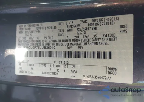 2018 Ford Escape S from USA, damaged, VIN 1FMCU0F75JUB36040